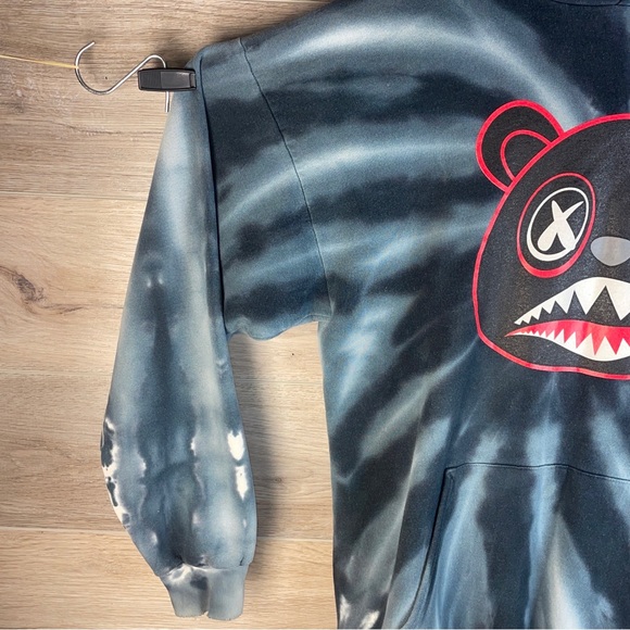 Men's Baws Bear Tie Due Swirl Black Gray White Black Red Hoodie Sweatshirt Large - Picture 4 of 13